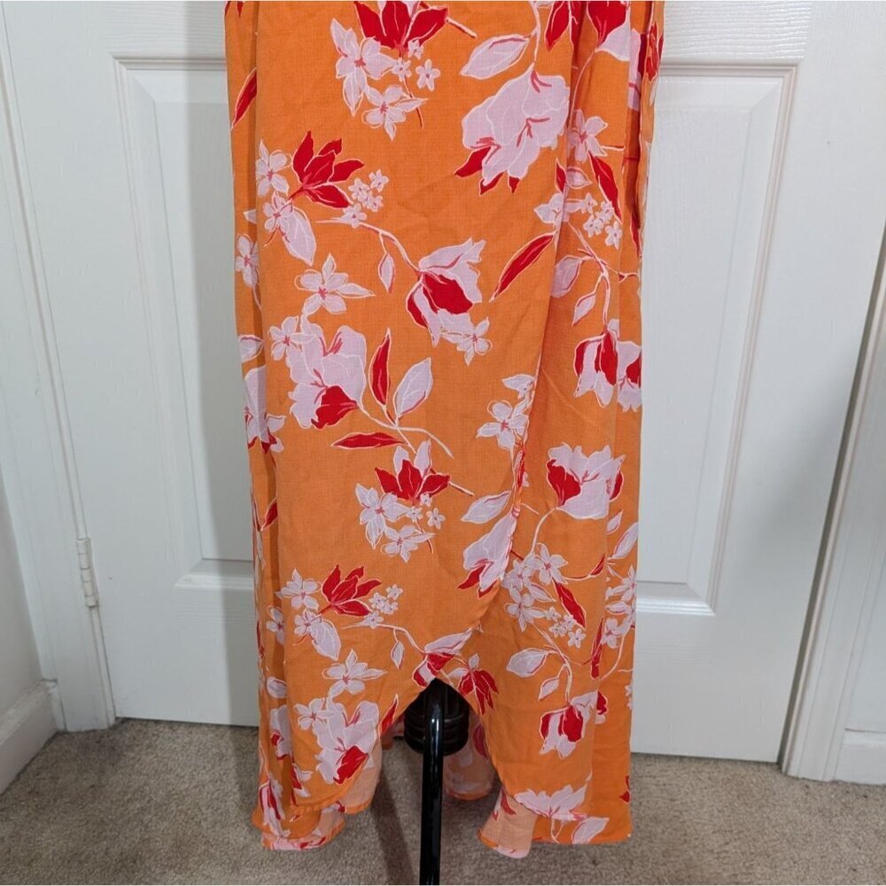 Bobeau Floral Maxi Wrap Dress Womens Size XL Orange Dolman Sleeve Tropical - Picture 4 of 13